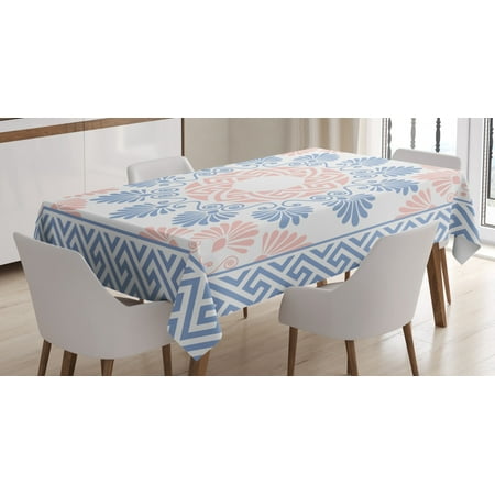

Greek Key Tablecloth Pastel Pink White and Blue Round Floral Grecian Fret Hellenic Ornament Rectangular Table Cover for Dining Room Kitchen 52 X 70 Inches Baby Blue Blush White by Ambesonne