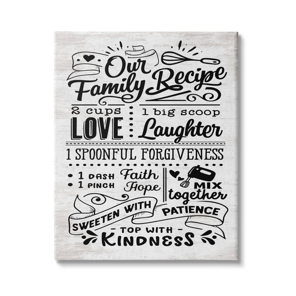Stupell Indtries Our Family Recipe Motivational Kitchen Phrases Life Ingredients,16 x 20,Design by Lettered and Lined