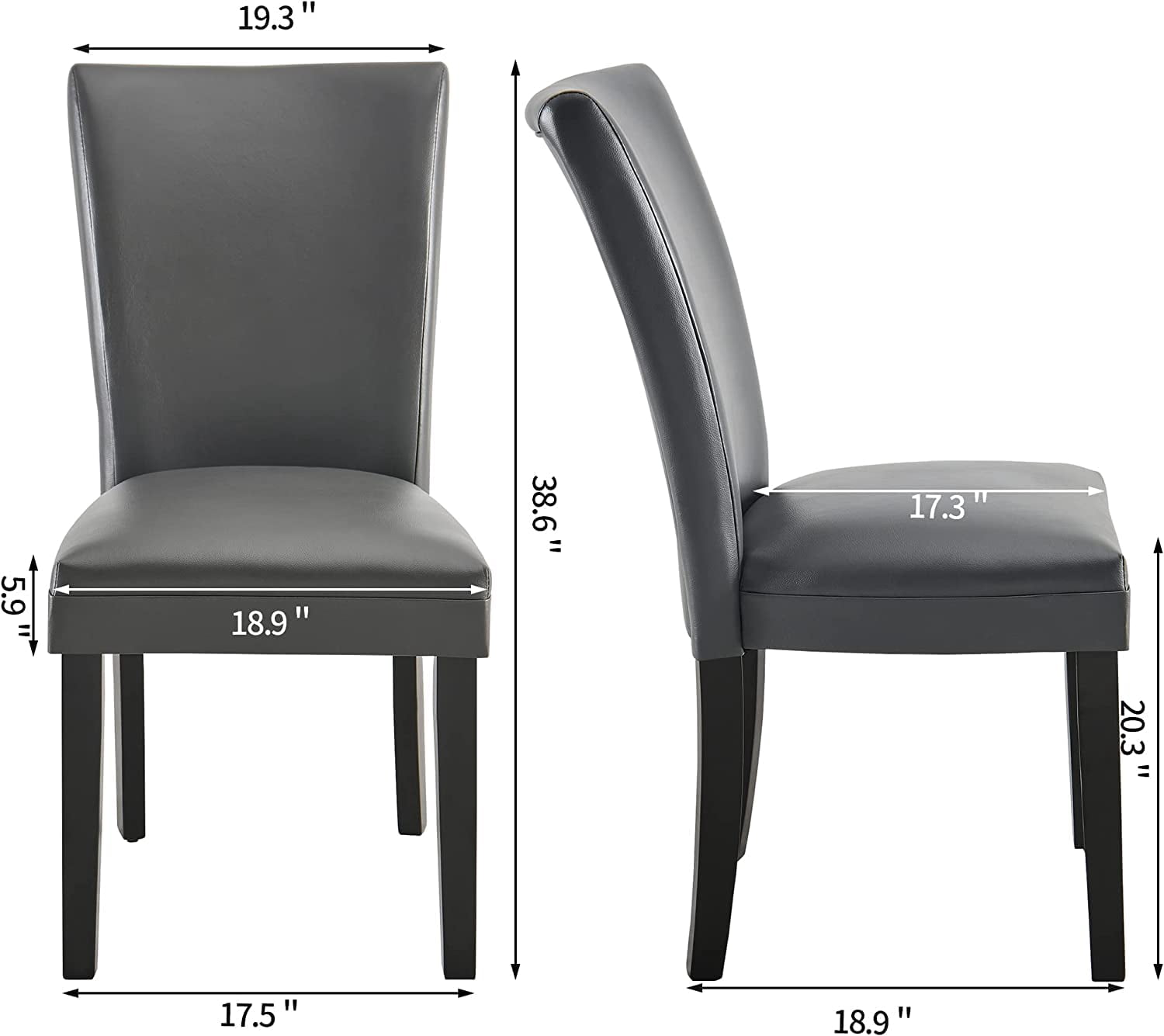 Jesonvid Faux Leather and Solid Wood Dining Side Chairs, Gray（Set of 6）