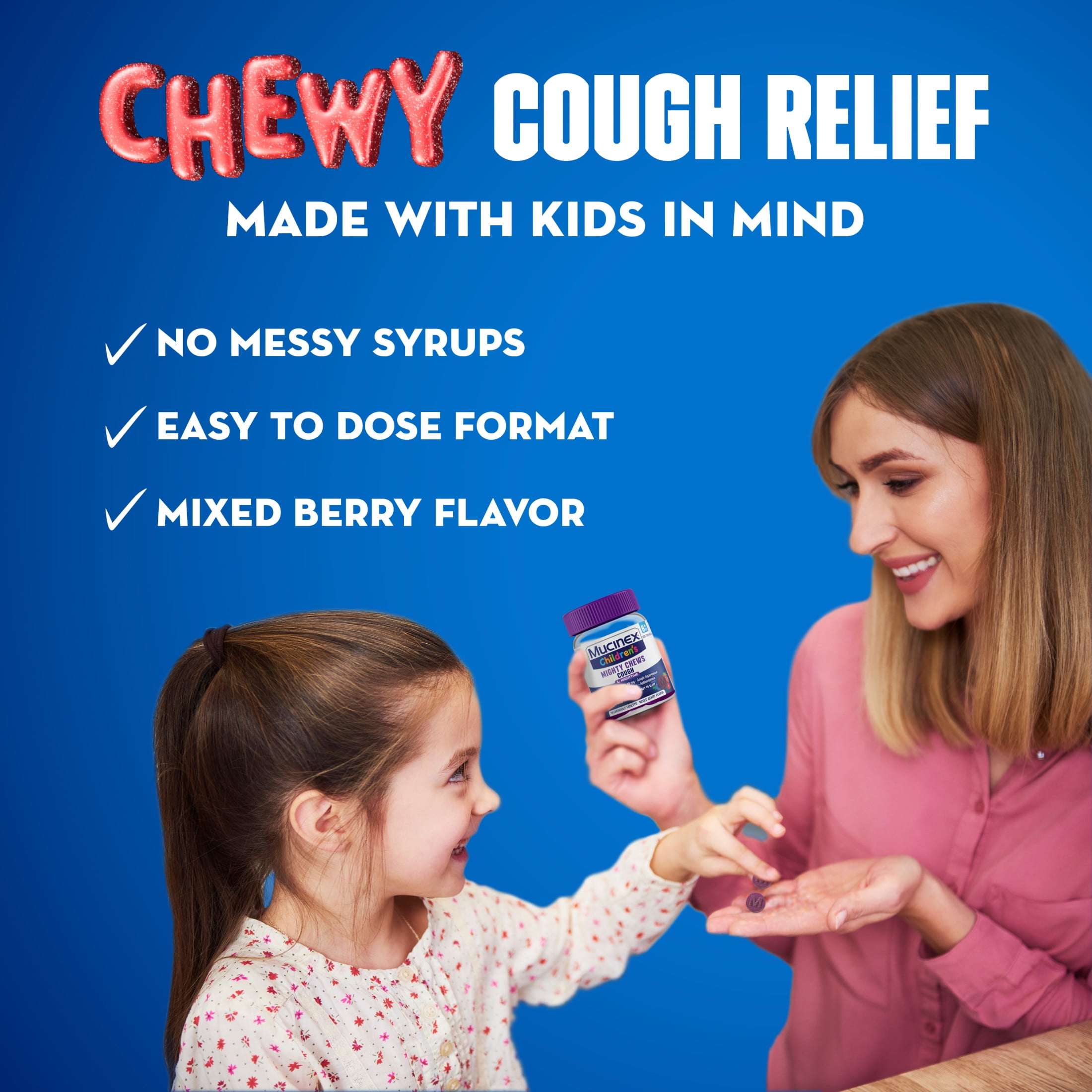 Mucinex Children's Nighttime Mighty Chews Cough Relief chewable tablets, Mixed Berry Flavor, 16 Count