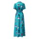 thumbnail image 5 of Vestido largo ajustado de mujer con estampado, cuello en V y encaje - Mezcla de poliéster, tallas S-XXL, diseño sin espalda para la playa o fiestas, 5 of 6