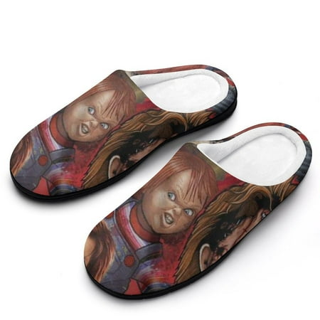 

Seed Of Chucky Pattern Men s Cotton Slippers Winter Fuzzy Lightweight Anti-slip Rubber Sole Slippers House Open Back Slippers Closed Toe Slippers