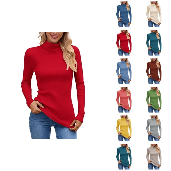 High Neck Knit Pullover Sweater Soft Warm Turtleneck Top Long Sleeve Casual Winter Comfortable Blouse Cozy Everyday