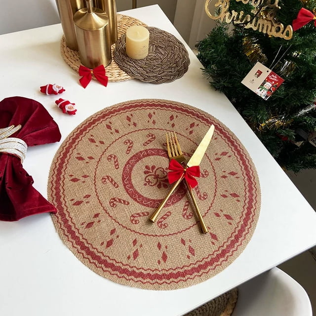 RKSTN Napperons de Noël Napperons Ronds Tissés Flocon de Neige Renne Napperons Rouges Anti-Bavures pour Tables de Cuisine de Fête