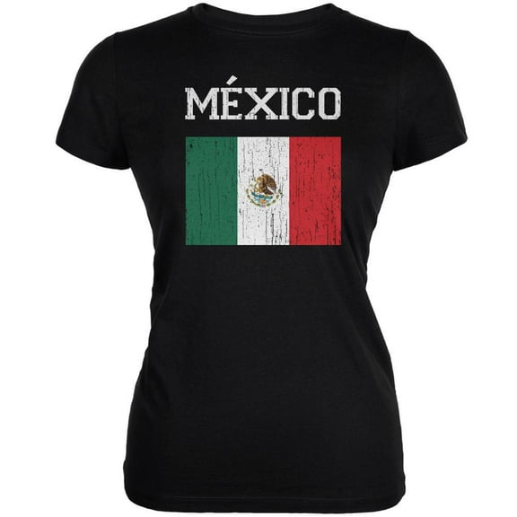 World Cup Distressed Flag Mexico Black Juniors Soft T-Shirt - Medium