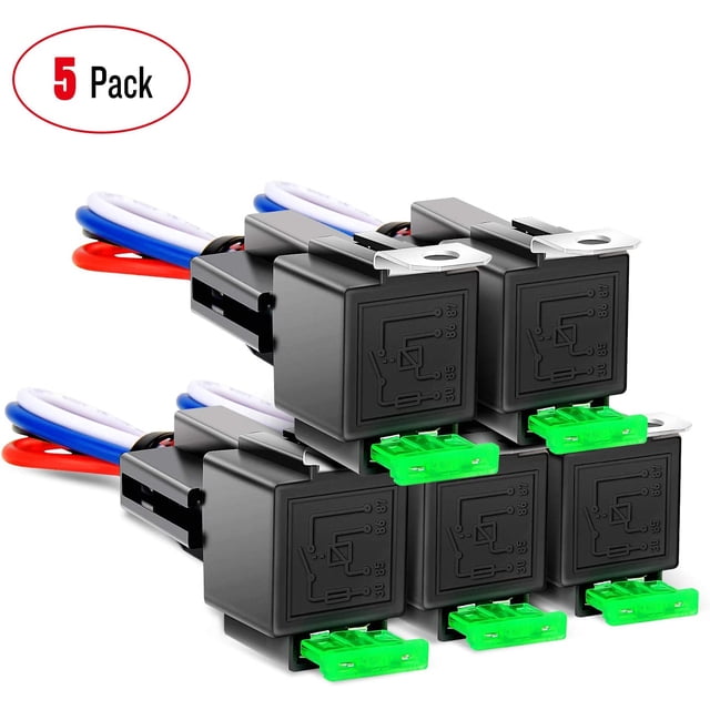 Paquete de 5 arnés de interruptor de relé de fusibles para coche y camión de 30 amperios, 30 amperios, 12 V CC, 4 pines, SPST automotriz, 14 AWG, juego
