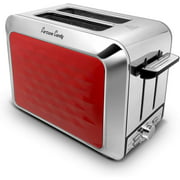 Fortune Candy Toaster, Diamond Pattern, 2 Slice, Stainless Steel, Toaster for Bagels, Wide Slots Toaster (Red)