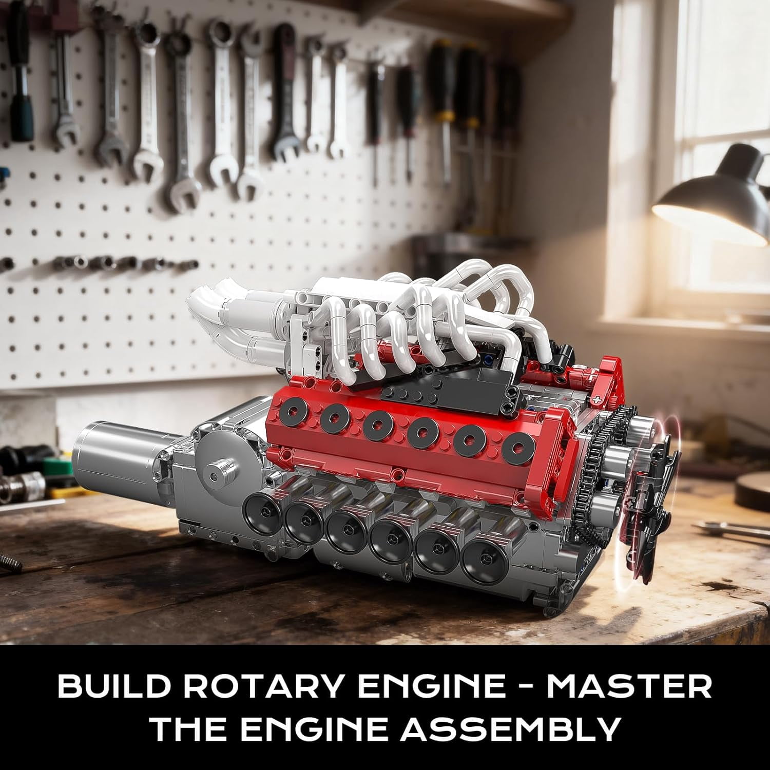 SEEMEY  10210 V12 Engine Model Kit that Works, Build Your Own Mini Car Engine Replica, Engeering STEM Toys for Adults, Home or Office Décor (1366 Pcs)