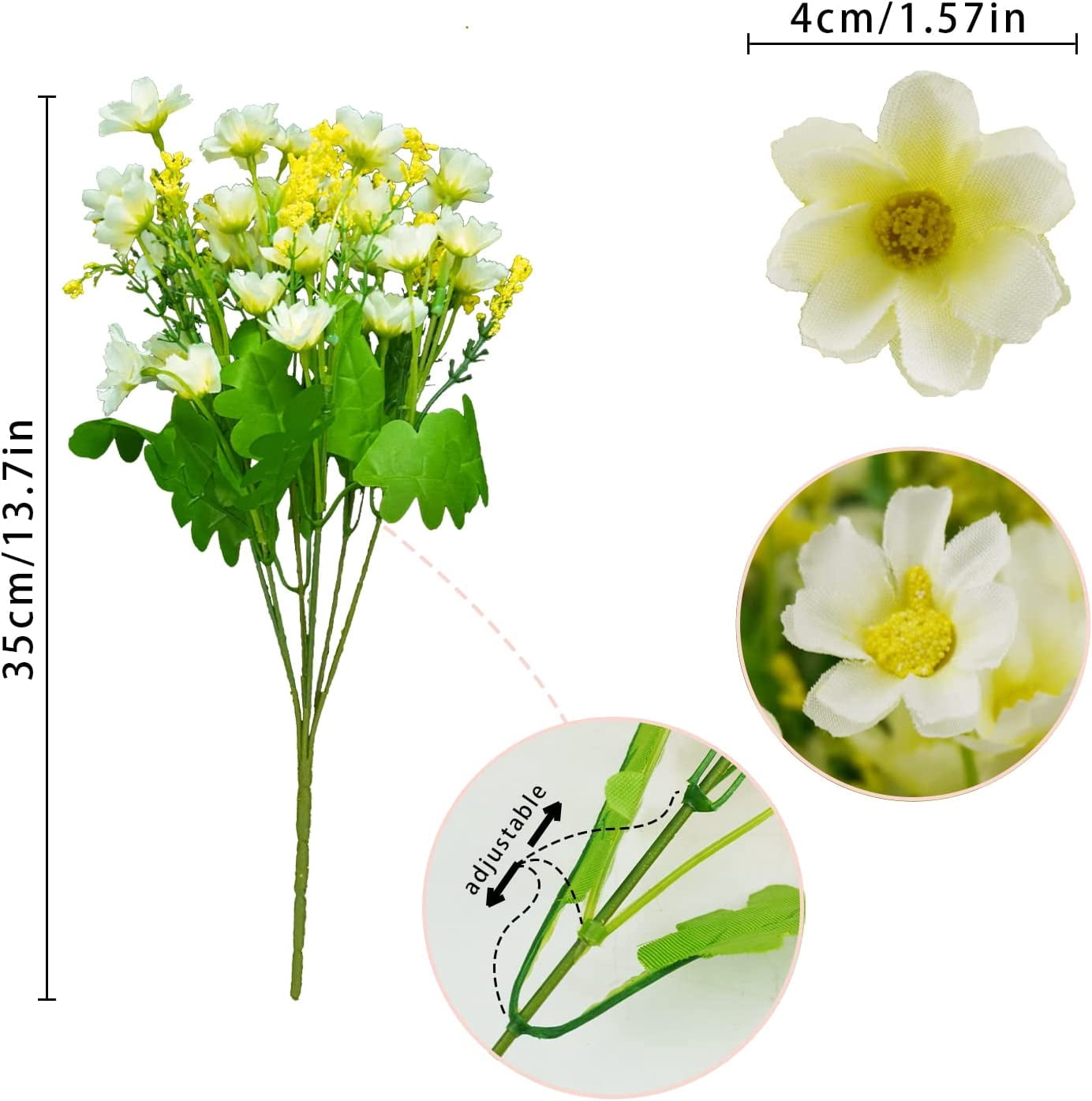 Artificial Flowers for Outdoors, 12 Bundles Fake Flowers Bulk UV Resistant Daisy Flowers Plastic Greenery Shrub Plant Window Box Flowers for Wedding Garden Home Porch Summer Decor White