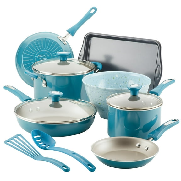 Rachael Ray 12-Piece Get Cooking! Nonstick Pots and Pans Set/Cookware Set, Turquoise