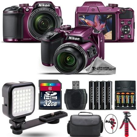 Nikon COOLPIX B500 Plum Camera 40x Optical Zoom + LED + Case - 32GB Kit Bundle