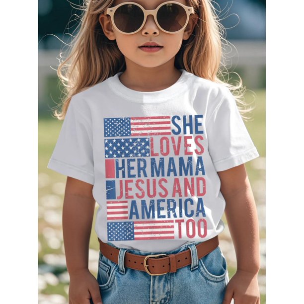 She's A Good Loves Her Mama Jesus & America Too Funny Awesome Graphic Kid T-Shirt Cute Kid T Shirts Trending Tops