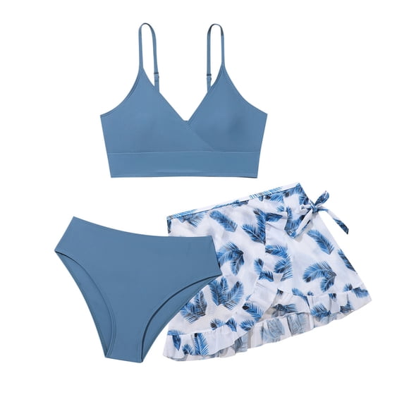 BOBOGOJP Bathing Suits for Girls Baby Girl Outfits Solid Suspender Swimwear Summer Big Girl Bikini Swimsuits Swimwear (Blue,9-10 Years)
