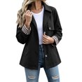 thumbnail image 2 of Byworldtasic Womens Lapel Short Trench Coat Plaid Cuff Lightweight Casual Button Jacket with Pockets, 2 of 8