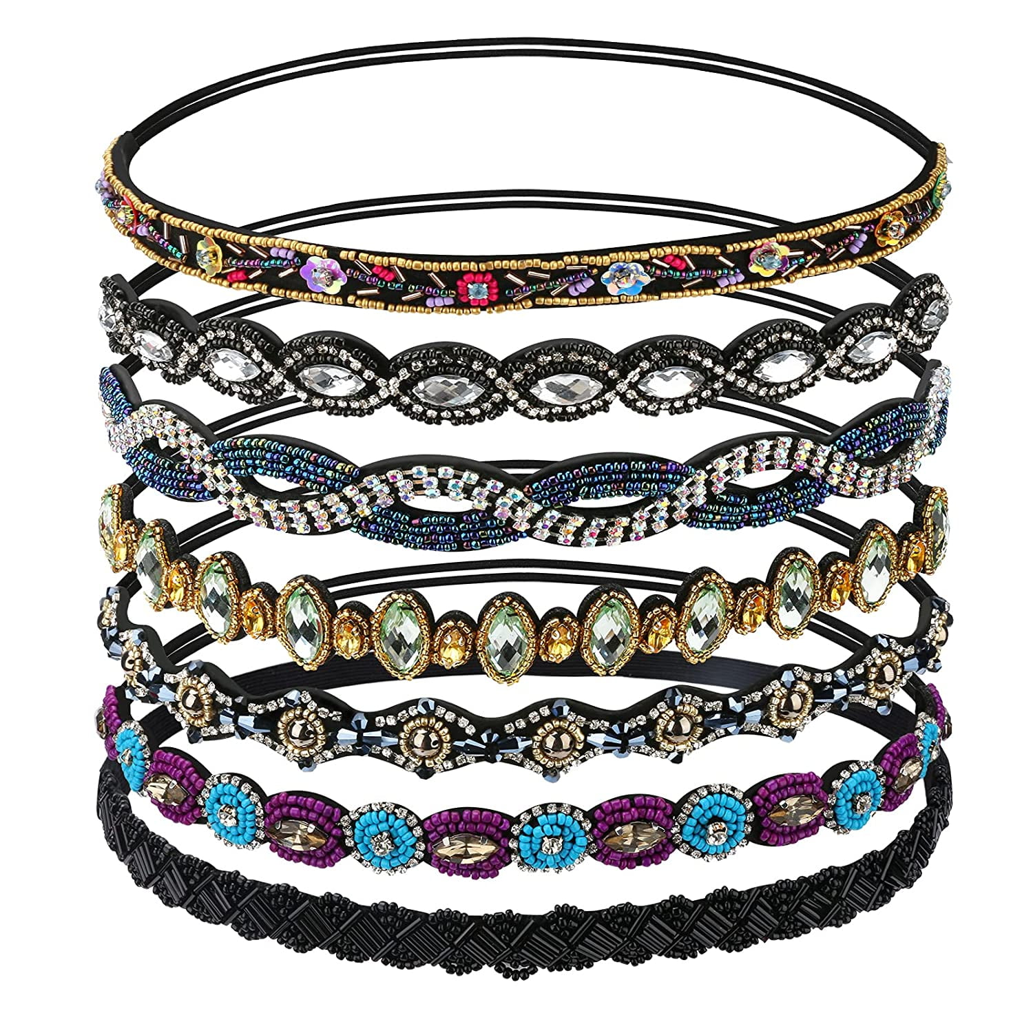 Allnice 7PCS Rhinestone Headbands for Women, Fashionable Handmade
