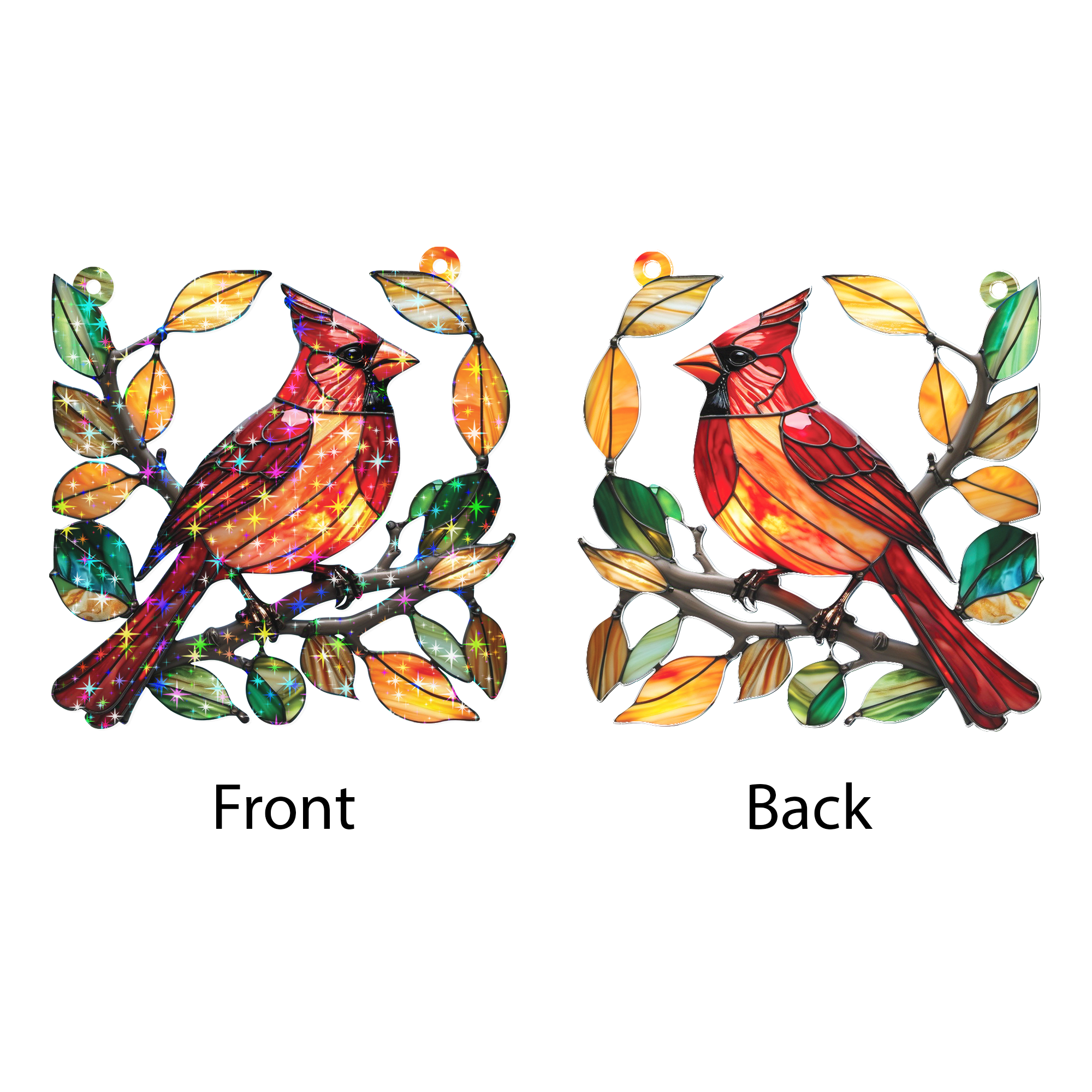 89Bloom Cardinal Stained Glass Hologram Ornament, Stained Glass Suncatcher Ornaments Home Decor, Holographic Ornaments