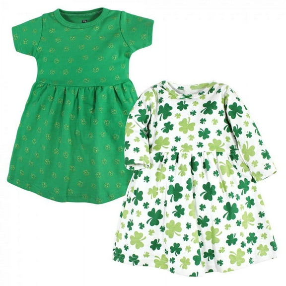 Hudson Baby Infant Girl Cotton Dresses, Shamrocks, 0-3 Months