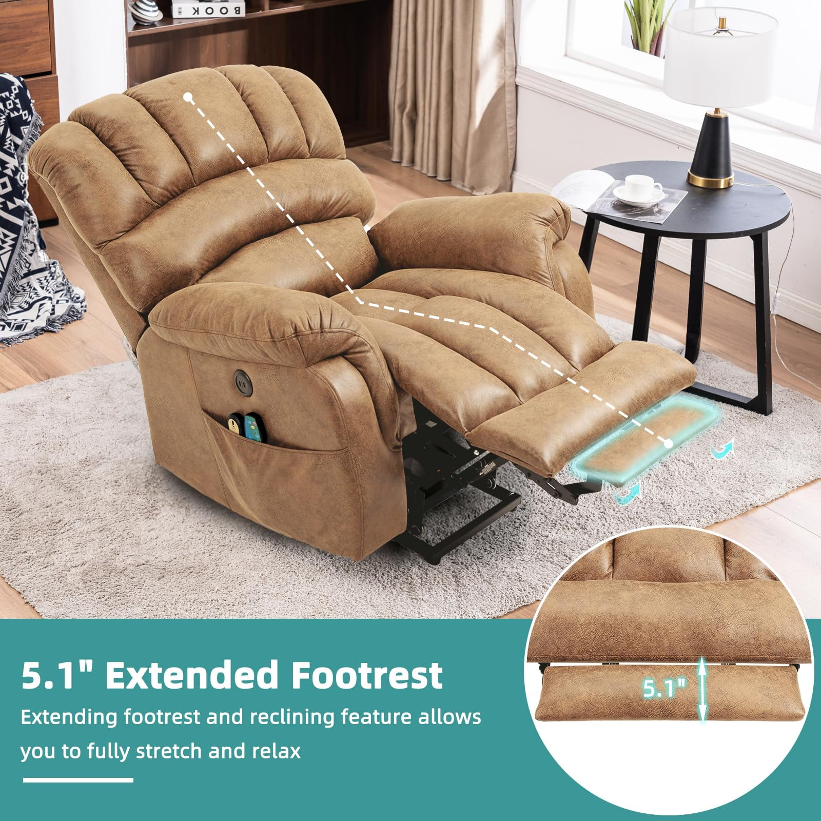 MEETWARM Large Power Lift Recliner with Side Pocket and USB Ports, Sand