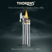 Mini Unique Vintage Soft-Flame Brass Kerosene Lighter, Refillable, Portable, Flip-Top & Side-Slide, Grinding Wheel, Electroplated Chrome Color, Creative, Gift for Men, Thorens Three-Section Stick