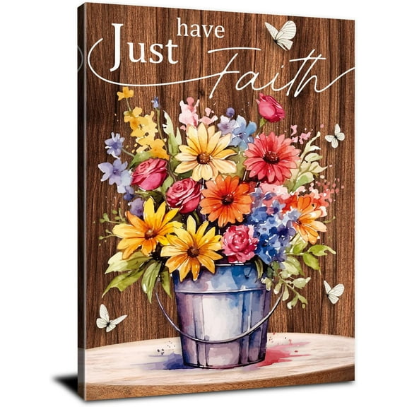 Aaheei Colorful Floral Wall Art Brown Farmhouse Faith Hope Love Wall Decor Watercolor Wildflower Picture Bedroom Canvas Prints Christian Peace Painting Artwork for Living Room Office Home Decorations