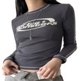 thumbnail image 3 of Chemise Femme Manches Longues Col Imprimé Lettres Décontractée Fête Chandail Gris, 3 of 7