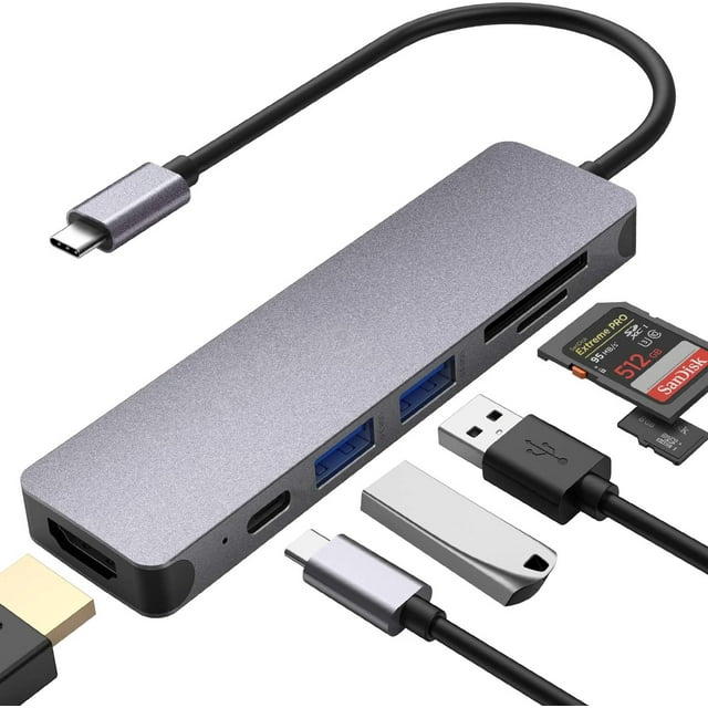 Hub USB C Hub 7-EN-1 Tipo C con fuente de alimentación PD de 100 W, 4K UHD USB C a HDMI, 2 puertos USB 3.0, lector de tarjetas SD/microSD/TF, adaptador USB C compatible para MacBook, iPad Pro, Laptops Xemadio LN-2504
