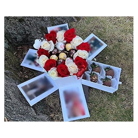 Hexagon Flower Gift Box with Drawer - 9.5" x 8.3" x 6.1", Luxury Packaging for Flower Arrangements - White