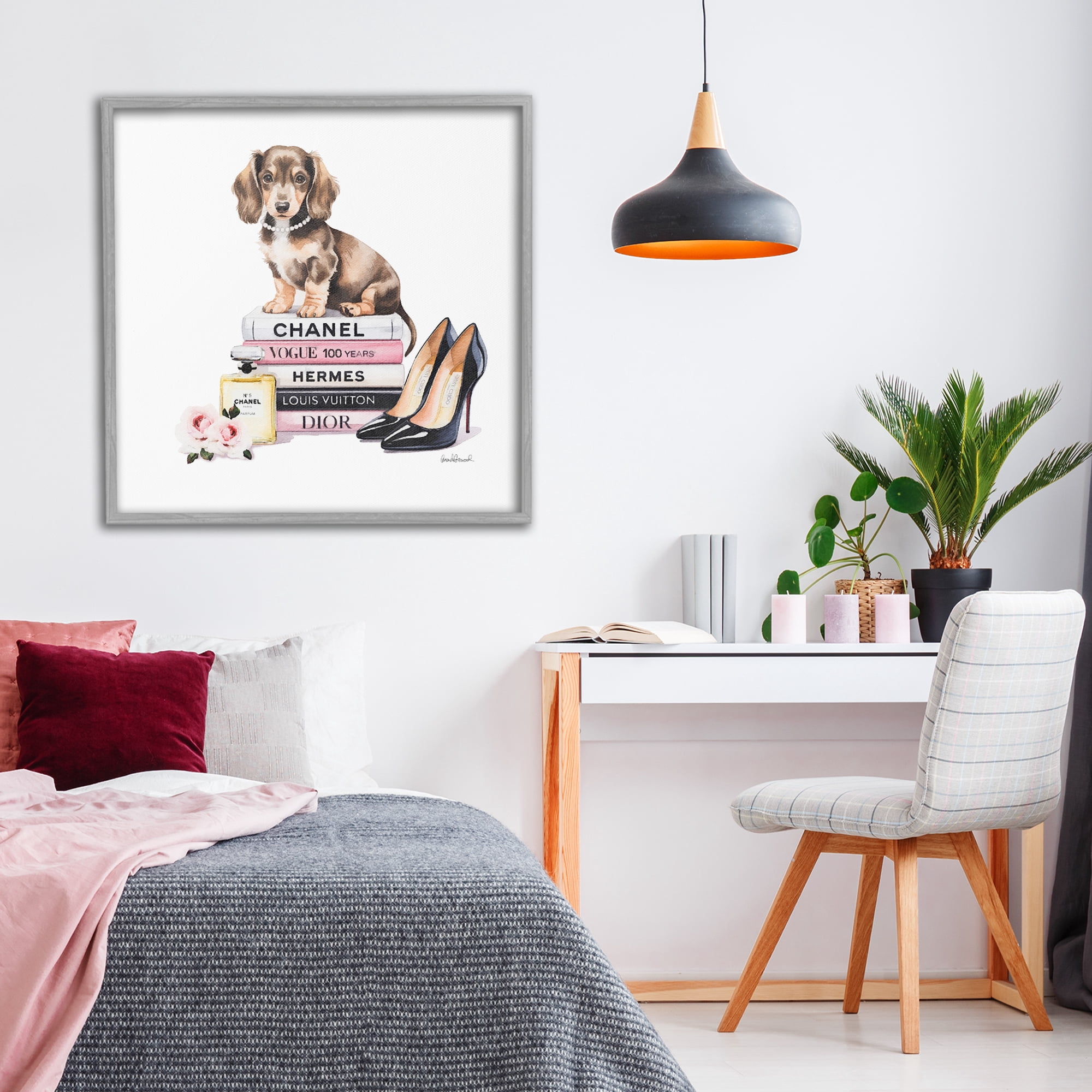 Stupell Industries Luxury Fashion Books & Dog Gray Framed Giclee Art, design by Amanda Greenwood