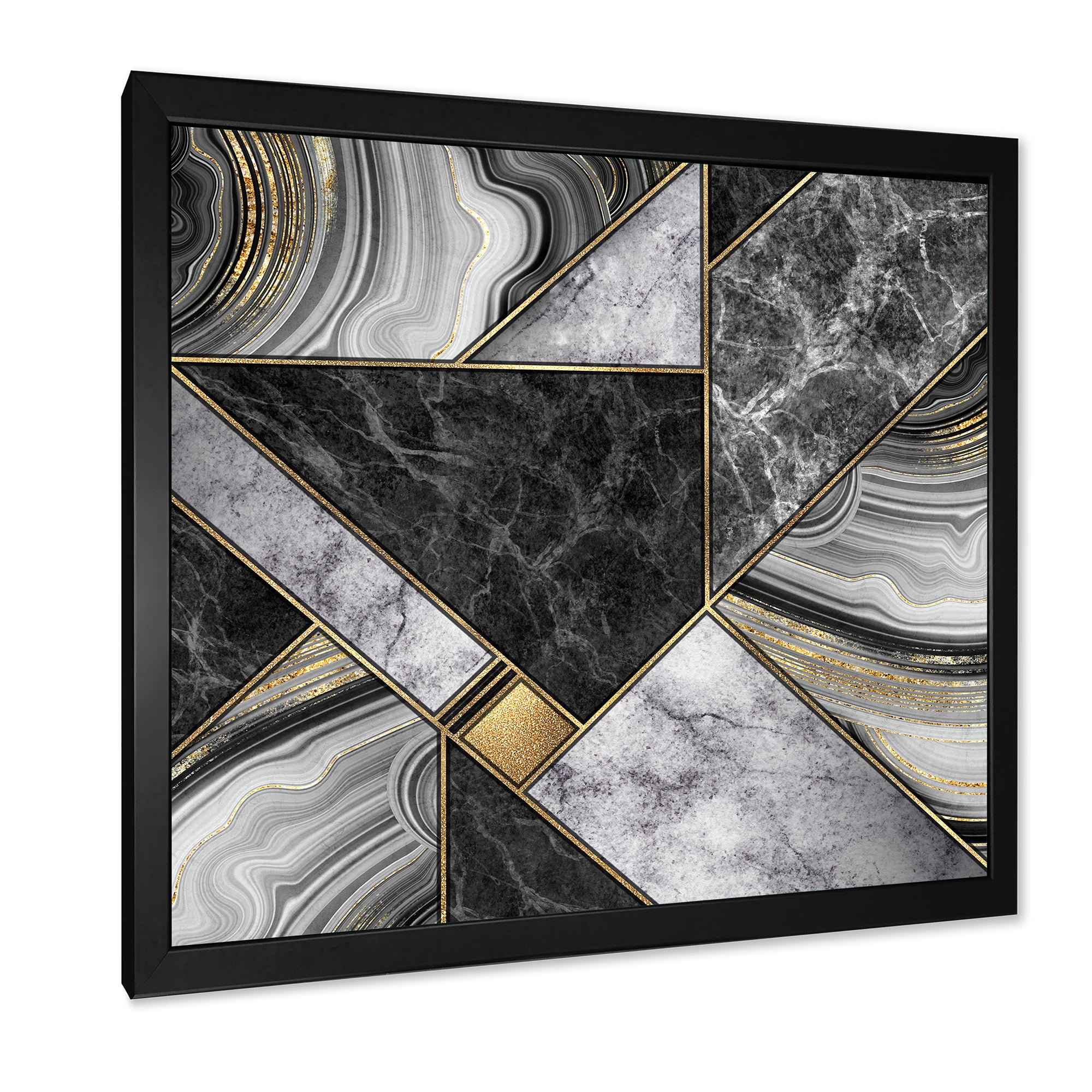 Designart 'Touches Of Gold With Marble Granite Agate' Modern Framed Art Print