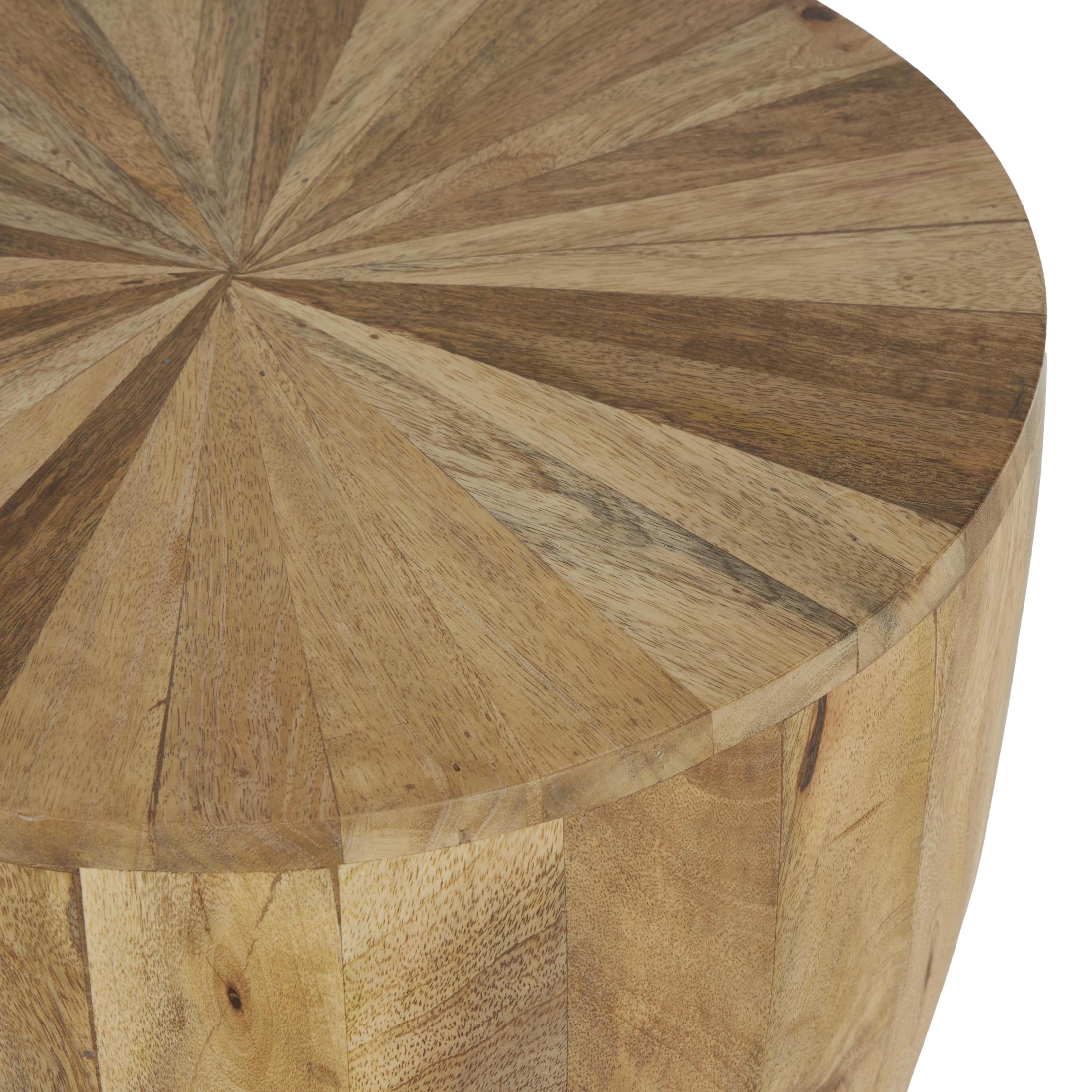 DecMode 18" x 20" Brown Mango Wood Handmade Drum Accent Table, 1-Piece