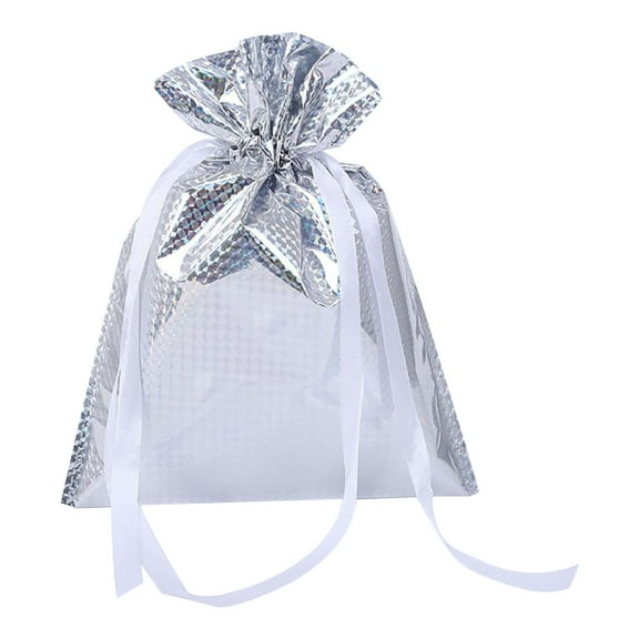 Zmeidao Christmas Drawstring Gift Bags, Christmas Aluminum Foil Gift Wrapping Sacks for Xmas Presents Holiday Birthday Christmas Party