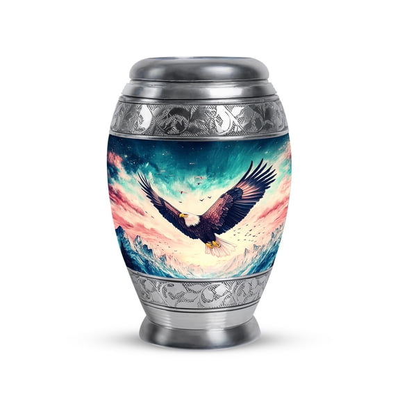 JAGASY Flying Eagle Small Urn for Mother - Mountain Birds Urns for Human Ashes Keepsake - Sky Blue Clouds Urn for Ashes Adult Male - Blue Cremation Urns for Parents - (3 Inch)