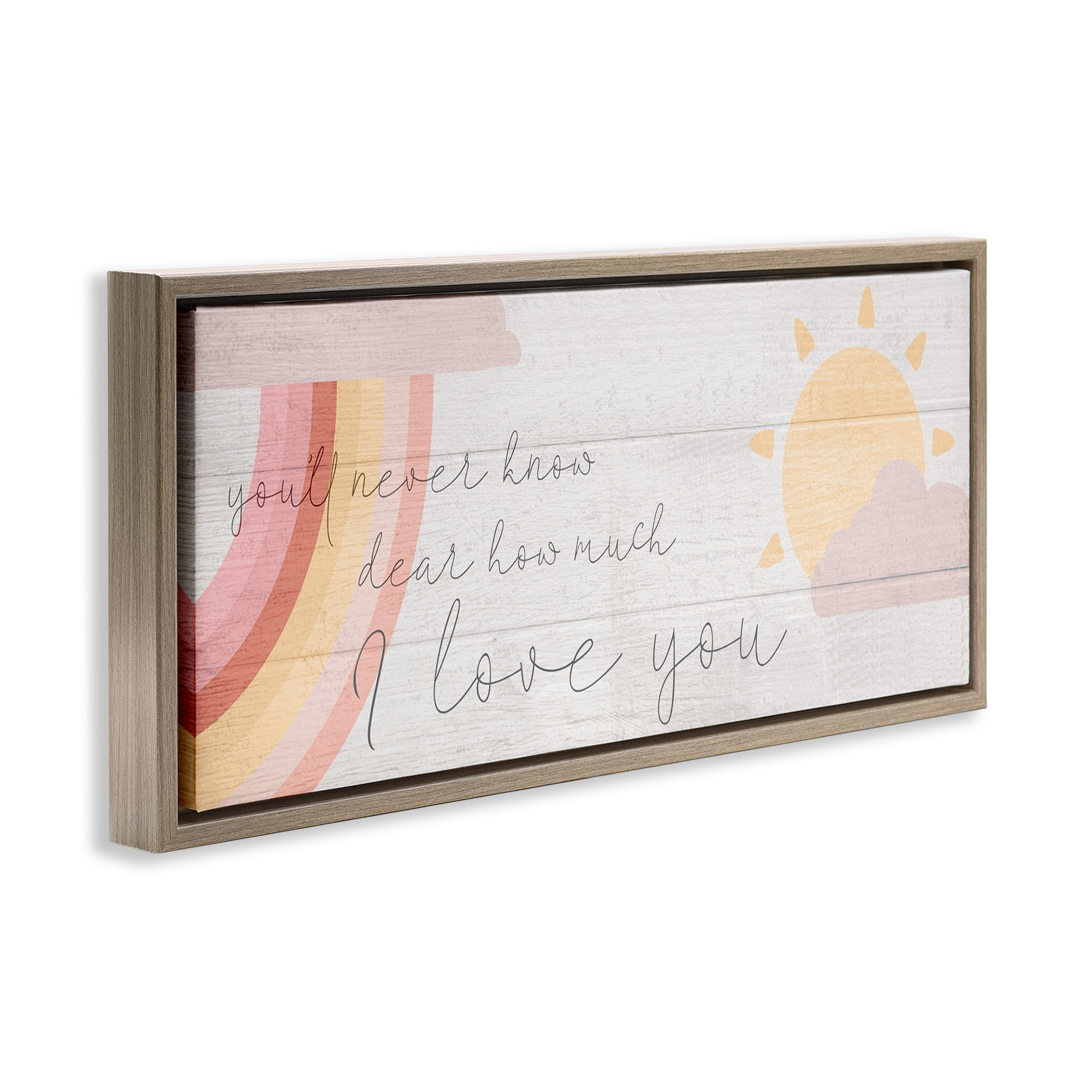 Stupell Industries Love You Pink Rainbow Phrase Typography Painting Brown Floater Framed Canvas Art Print Wall Art, 25 x 11
