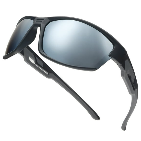 REAVEE Polarized Sunglasses for Men Women Wrap Around Silver Lens Sunglasses for Mens Womens Cycling Fishing Running UV400 Protection