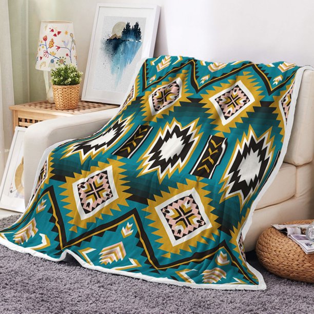 Blue Southwestern Weighted Thick Throw Blanket for Couch, Southwest
