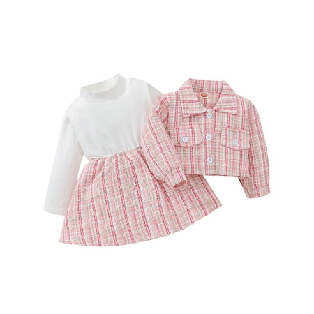 

Musuos Baby Girls Plaid Long Sleeve Buttons Outwear Coat Patchwork Mock Neck Dresses
