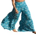thumbnail image 1 of Pantalons de Plage Boho pour Femmes Taille Haute Décontractée Ample Jambe Large Droite Imprimée, 1 of 6