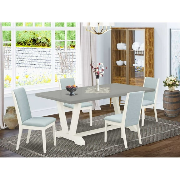 East West Furniture V-Style 5-piece Wood Dining Set in Linen White/Cement