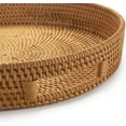 thumbnail image 2 of Coffee Table Tray Round Rattan Ottoman Tray Woven Serving Trays with Handles for Home and Kitchen Decorative White (Large 14 inch x 2.8 inch), 2 of 8