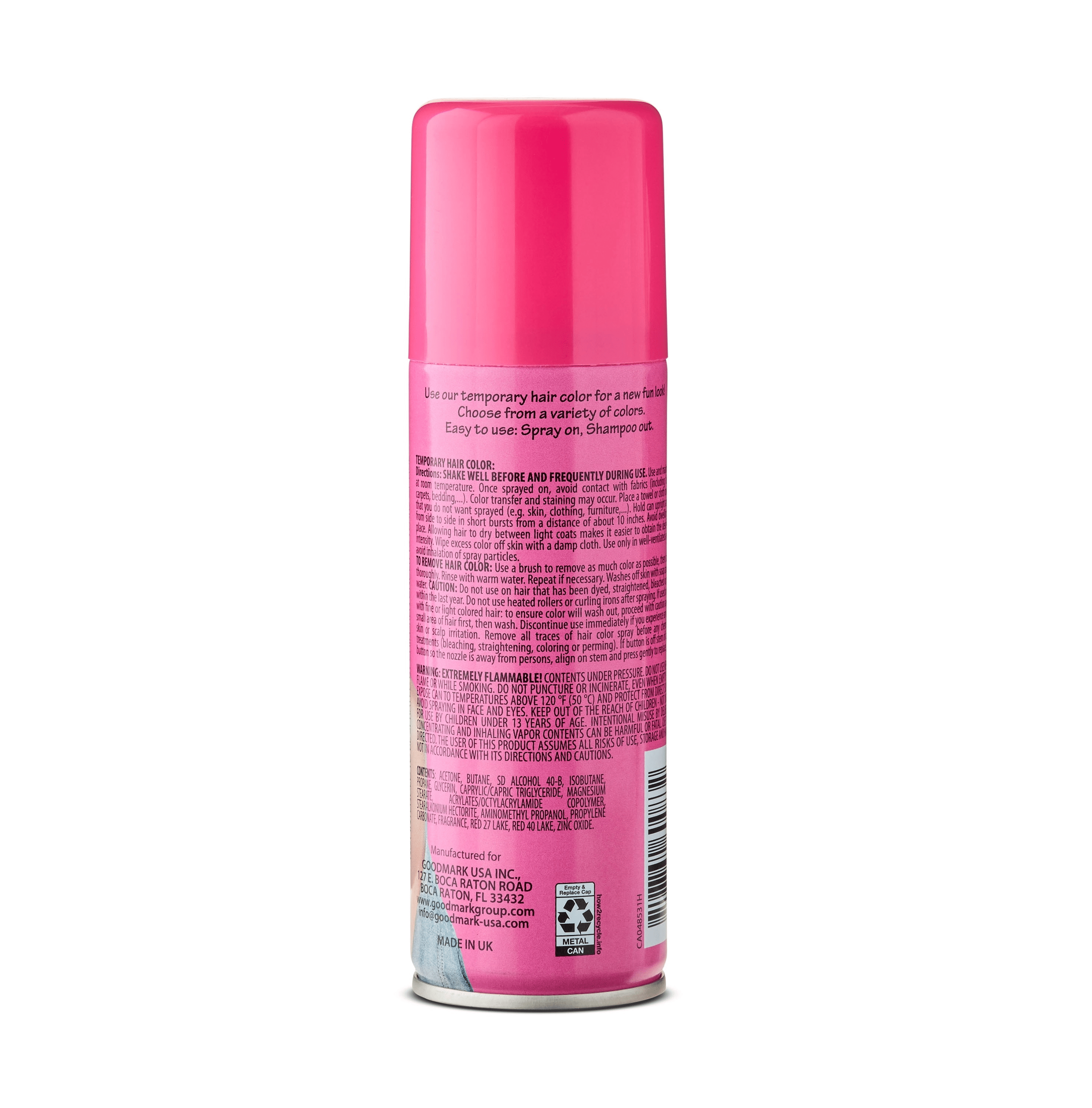 Pink Hair Spray, Halloween Accessory, Temporary Hair Color, 3oz, by Goodmark USA
