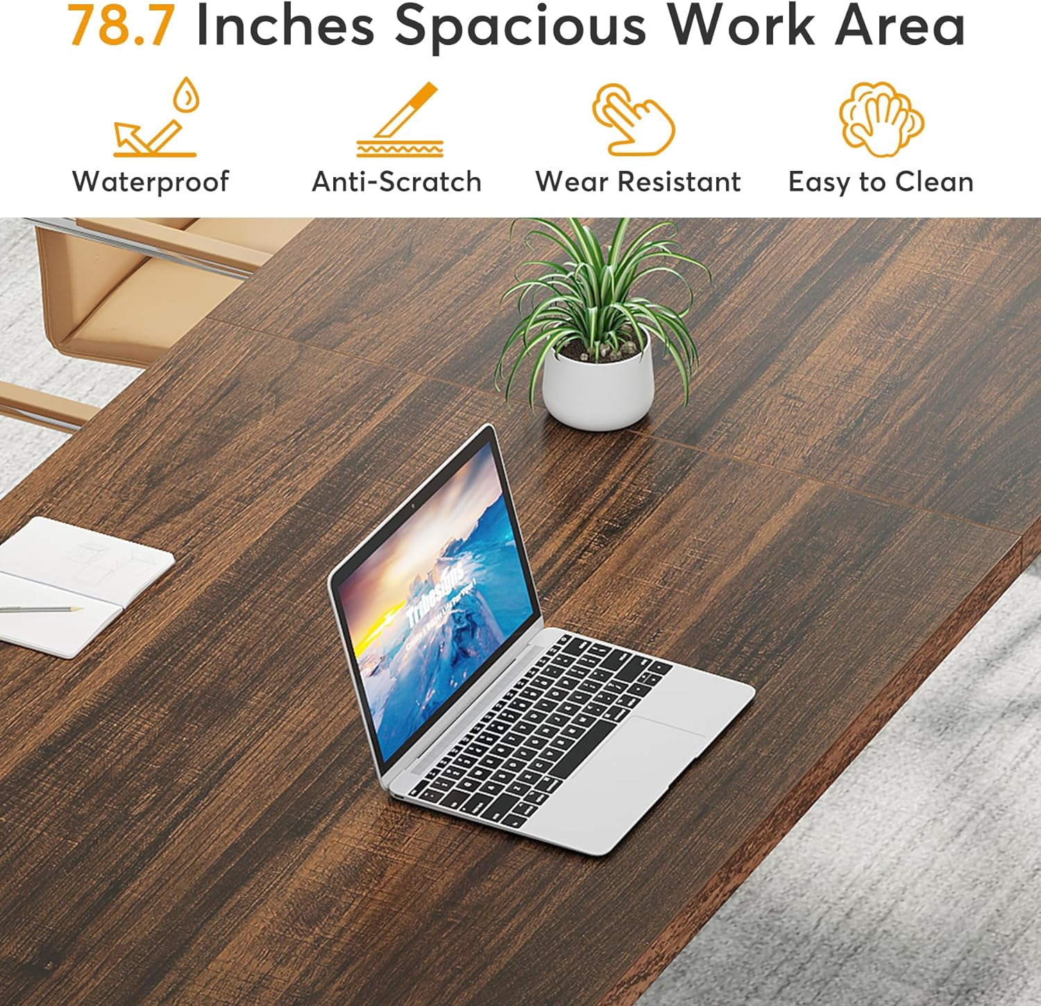Tribesigns 78.7-Inch Executive Desk, Large Computer Office Desk, Industrial Study Writing Table for Home Office(Brown/White)