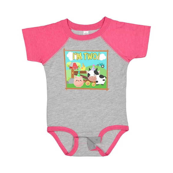 Inktastic I'm Two Farm Animals Wearing Birthday Party Hats Boys or Girls Baby Bodysuit