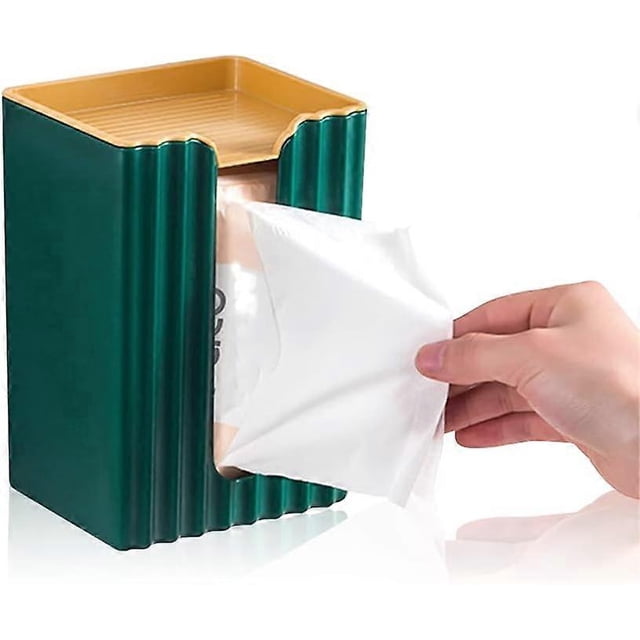 Dispensador de pañuelos adhesivo de pared, creativo, con estante (verde)
