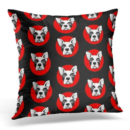 ARHOME Red Food with Cute Dogs on Black Design French Bulldog Pattern White Animals Throw Pillow Case Pillow Cover Sofa Home Decor 16x16 (Best Food For French Bulldog Uk)