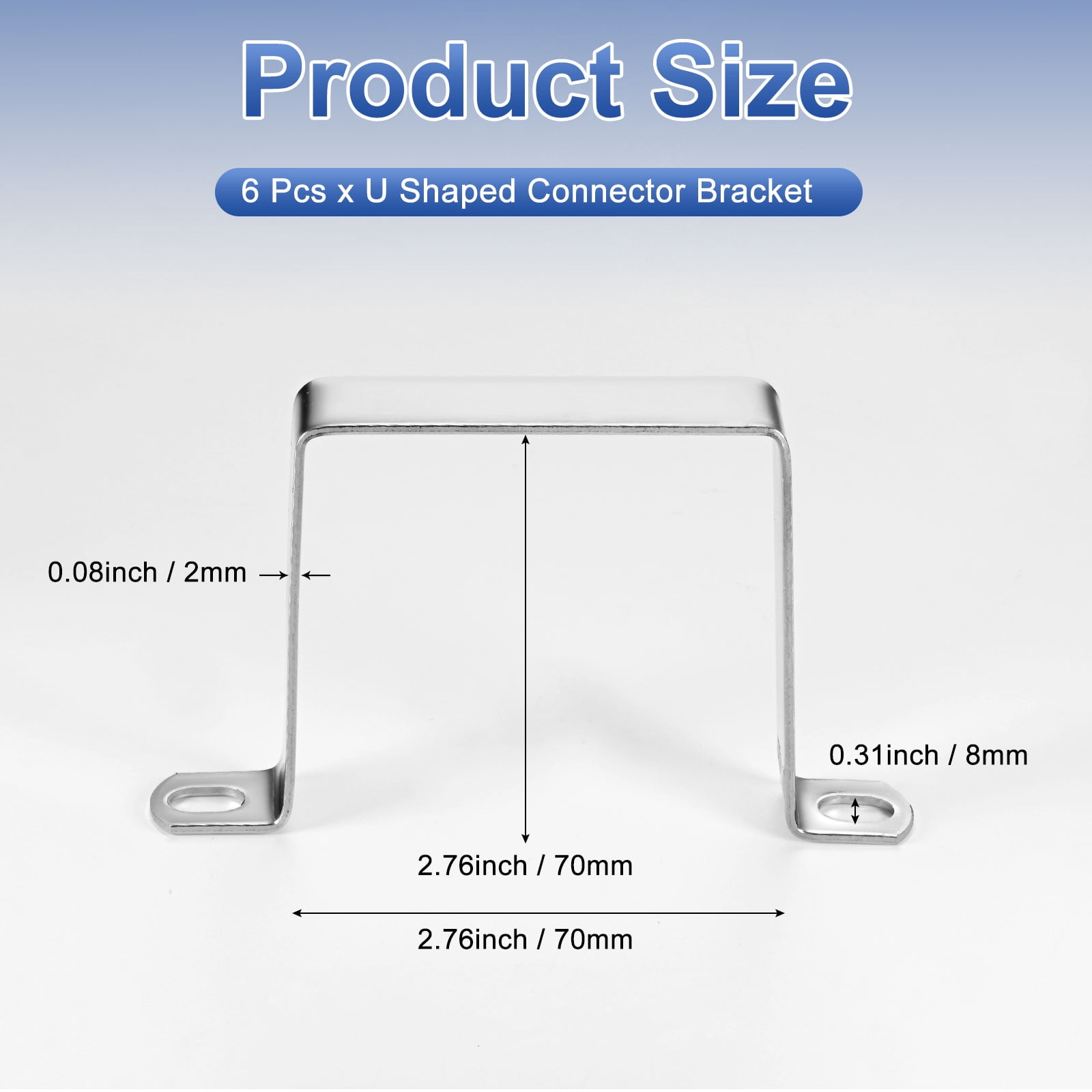 Uxcell 6-Pack U Shaped Connector Bracket, 70x70mm 304 Stainless Steel Square Pipe Clamp for Door Closed Bar Holder Strut Channel