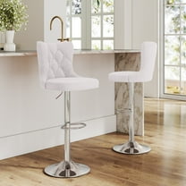 Daluvenix Swivel Bar Stools Set of 2, Velvet Button Tufted Counter Height Chairs with Midback for Home Kitchen Island, White