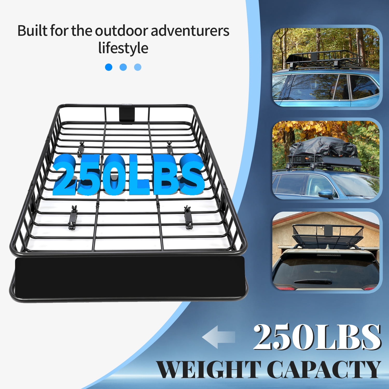 HECASA Upgrade Adjustable Roof Rack Cargo Carrier with Extension,64" x 39" x 6'' Universal, 250LBS Weight Capacity Heavy Duty Steel Car SUV ,Top Luggage Storage Holder Basket for Travel