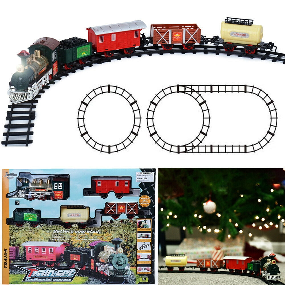 16PCS Electric Christmas Train Tracks Set Lights Sound Kids Toy Gift Tree Decor 