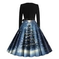 thumbnail image 3 of Lorytime 50s Prom Dresses for Women Christmas Tree Crew Neck A Line Dress Long Sleeve Party Dresses with Belt, 3 of 3