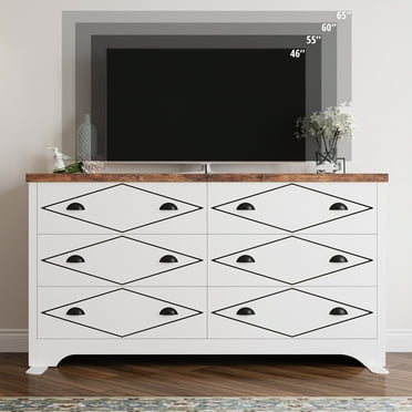 LIKIMIO Dressers for Bedroom 6 Drawer , Chest of Drawers for Bedroom , White Dresser with Charging Station